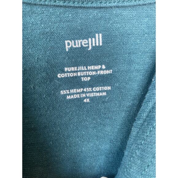 Pure Jill Womens Size 4X Green Hemp Cotton Short Sleeve Shell Button Front Top - Picture 4 of 9